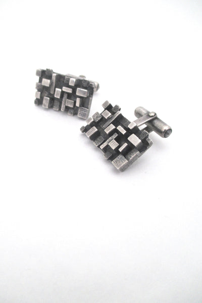 detail vintage sterling silver dimensional cubes mid century modern cufflinks