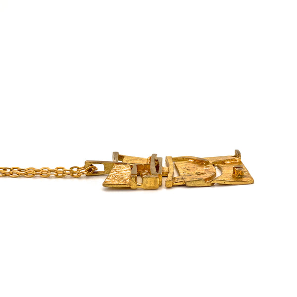 Jorma Laine gilt bronze openwork pendant necklace