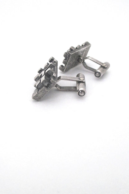 profile vintage sterling silver dimensional cubes mid century modern cufflinks
