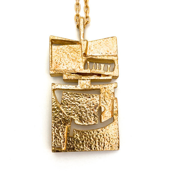 Jorma Laine gilt bronze openwork pendant necklace