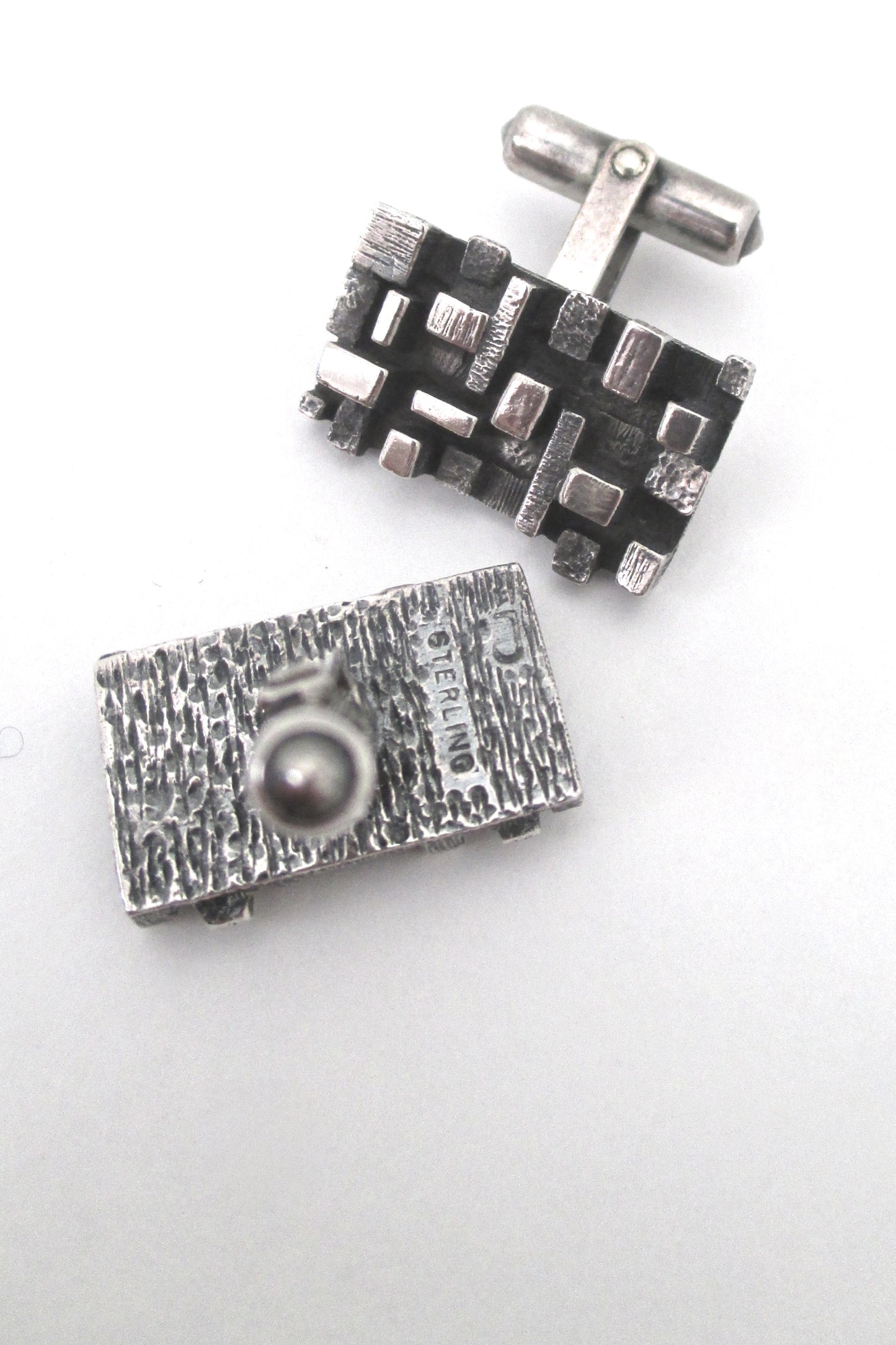 vintage brutalist silver cufflinks - 'dimensional cubes'