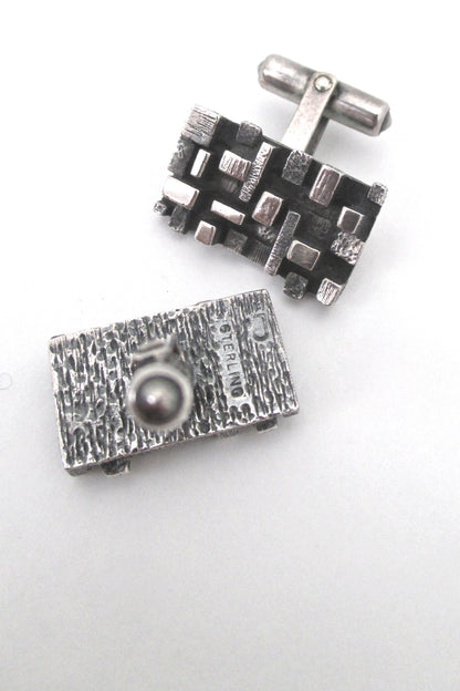 vintage brutalist silver cufflinks - 'dimensional cubes'