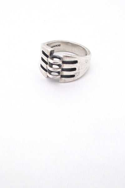 detail Hans Hansen Denmark vintage heavy silver 3 rings ring 14 Scandinavian Modern design jewelry