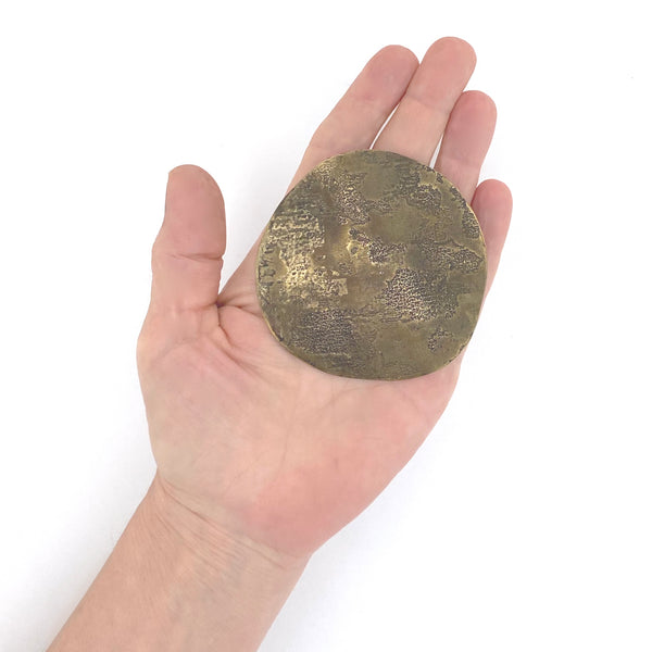 scale Barbara Stutman Canada vintage large brass textured and dimensional brooch
