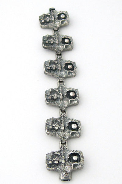 detail Guy Vidal Canada vintage brutalist pewter cubes and spheres link bracelet