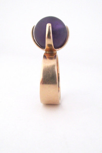 Elis Kauppi for Kupittaan Kulta vintage Scandinavian Modernist 14k gold amethyst ring