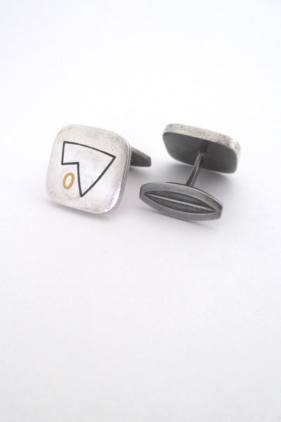 detail Hans Hansen Denmark vintage Scandinavian Modern rare silver enamel cufflinks 