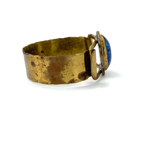 Rafael Canada brass hinged bracelet ~ speckled blue glass glass
