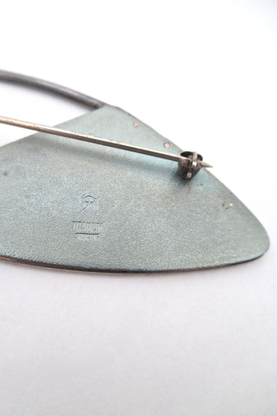 large minimalist vintage titanium & sterling silver brooch