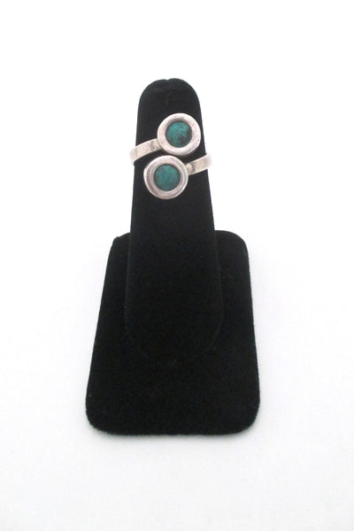 detail Rafael Alfandary Canada vintage sterling silver turquoise bypass ring mid century Modernist design jewelry