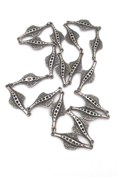 detail Guy Vidal Canada vintage brutalist pierced pewter long link chain necklace