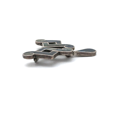 profile Los Castillo Mexico vintage silver mosaico Azteca kinetic brooch modernist jewelry design