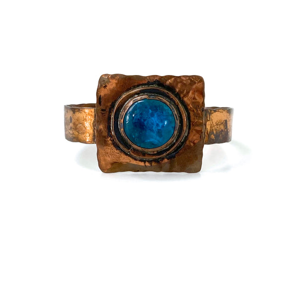 Rafael Canada copper cuff bracelet ~ clear bright aqua glass