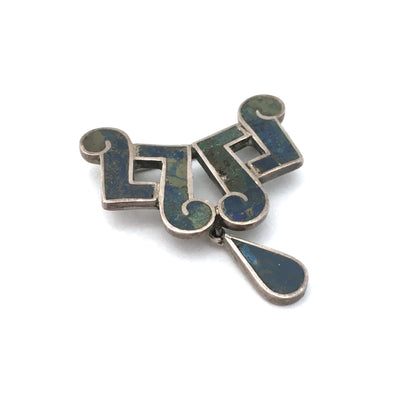 detail Los Castillo Mexico vintage silver mosaico Azteca kinetic brooch modernist jewelry design