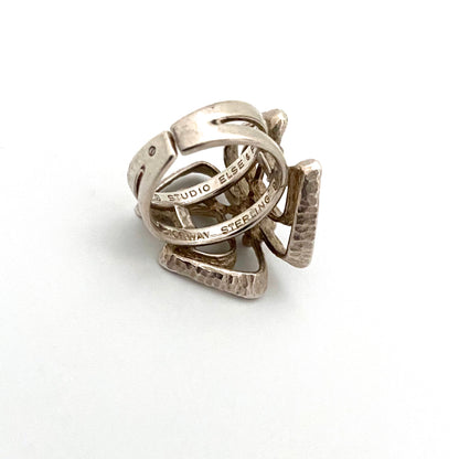 Studio Else & Paul brutalist openwork silver large ring
