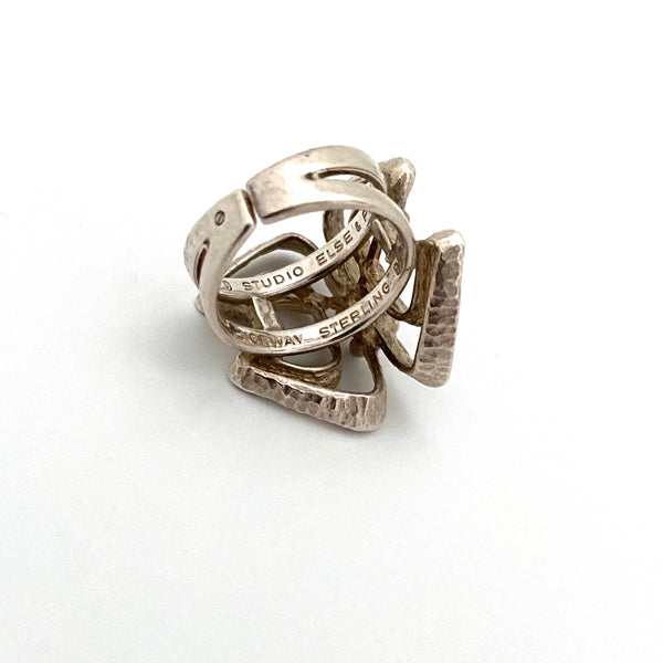 Studio Else & Paul brutalist openwork silver large ring