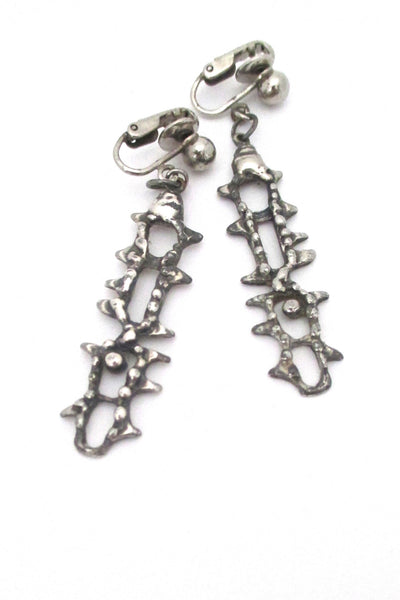 Guy Vidal Canada vintage brutalist pewter textured openwork drop earrings