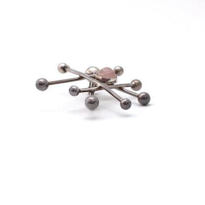 profile Niels Erik NE From Denmark vintage silver rose quartz atomic large brooch Scandinavian Modernist jewelry design