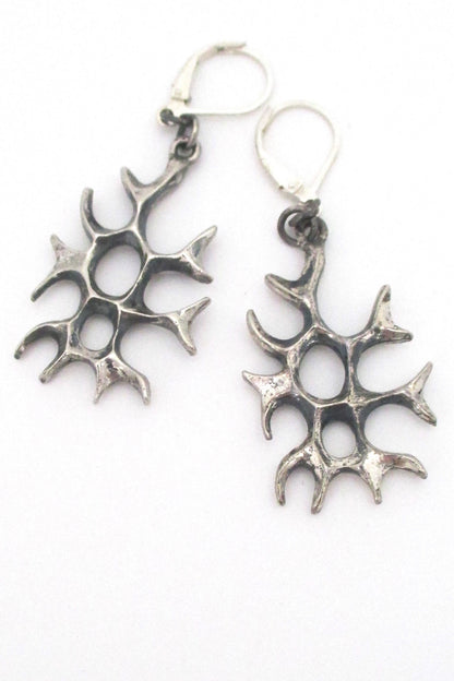 back Robert Larin Canada vintage brutalist pewter drop earrings