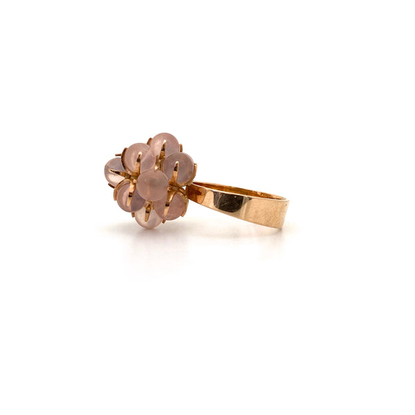profile Elis Kauppi Kupittaan Kulta Finland vintage gold pink chalcedony cluster ring Scandinavian Modernist jewelry design