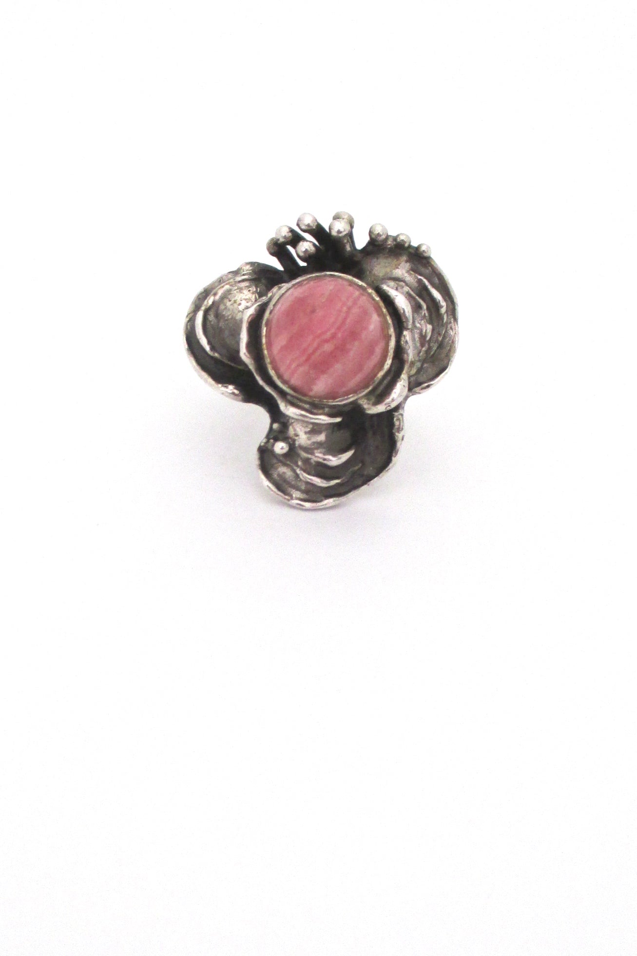 rhodochrosite & silver brutalist ring
