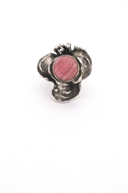 rhodochrosite & silver brutalist ring