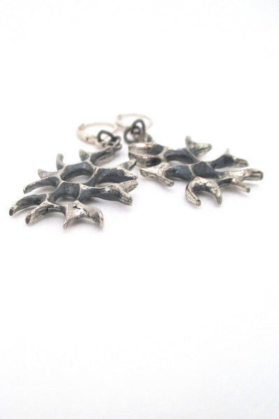 detail Robert Larin Canada vintage brutalist pewter drop earrings