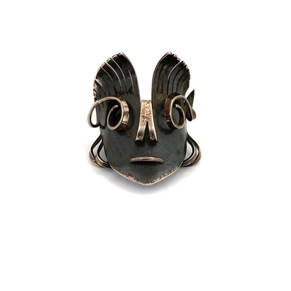 Modernist silver dimensional face mask brooch ~ Germany