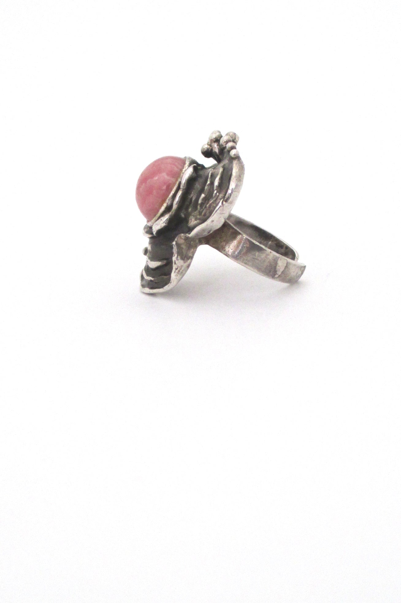 profile vintage silver and rhodochrosite large brutalist ring