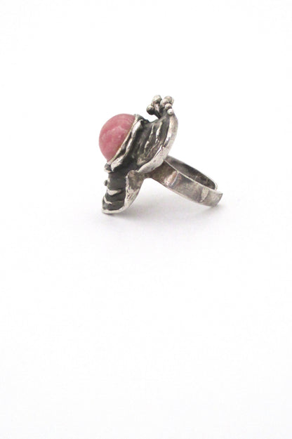profile vintage silver and rhodochrosite large brutalist ring