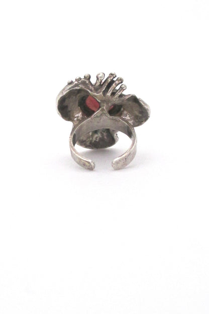 rhodochrosite & silver brutalist ring