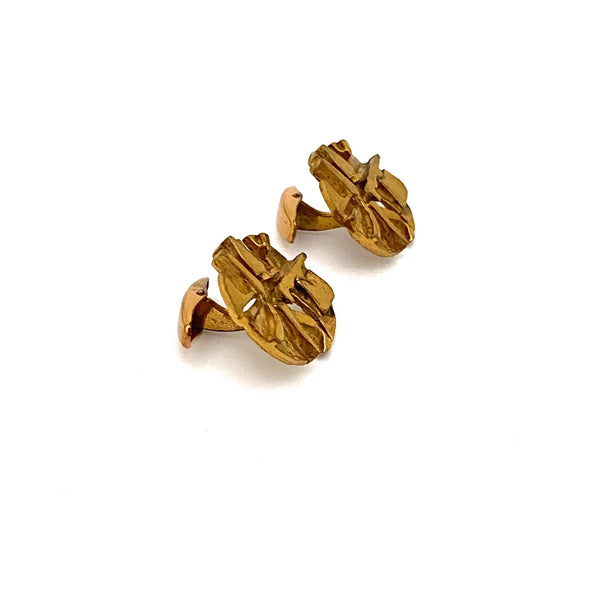 profile Jorma Laine Finland vintage brutalist bronze openwork cufflinks Scandinavian Modernist design