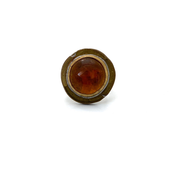 Rafael Canada round brass ring ~ amber glass