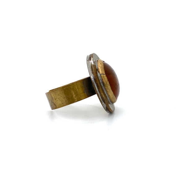 profile Rafael Alfandary Canada vintage brutalist round brass amber glass ring