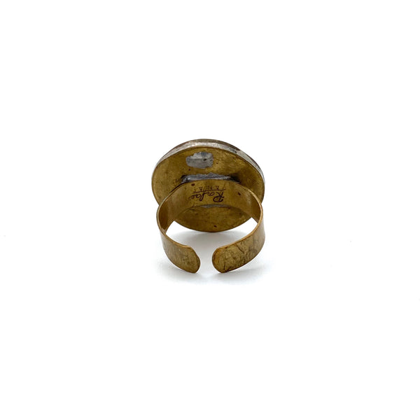 Rafael Canada round brass ring ~ amber glass