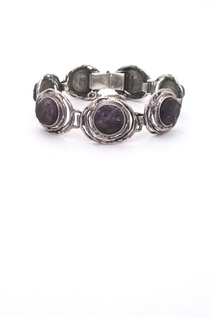 Engla Germany brutalist silver & amethyst panel link bracelet