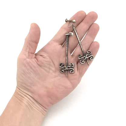 Guy Vidal brutalist pewter long drop earrings
