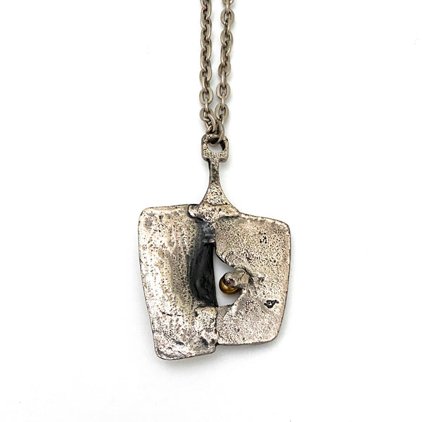 Guy Vidal brutalist pewter dimensional pendant necklace ~ bronze sphere
