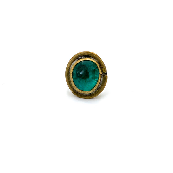 Rafael Canada oval brass ring ~ clear light green