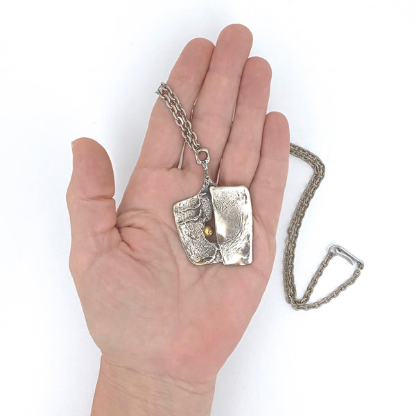 scale Guy Vidal Canada vintage brutalist pewter pendant necklace bronze sphere