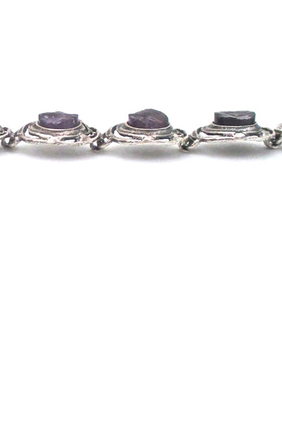 profile Engla Germany vintage silver amethyst brutalist panel link bracelet mid century modern design jewelry