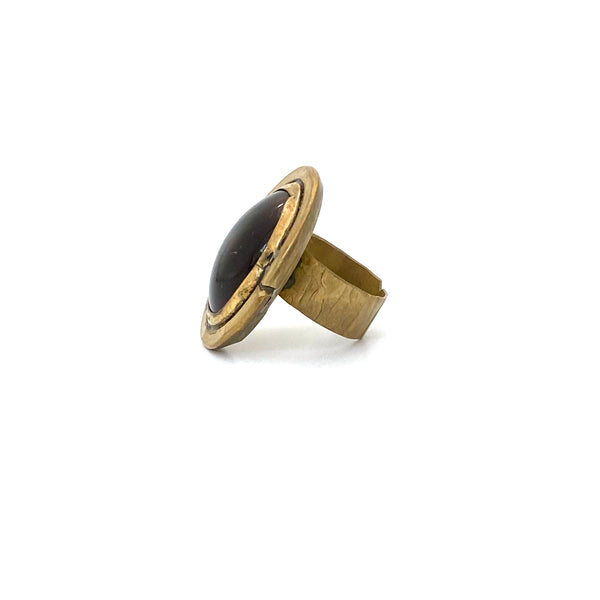 profile Rafael Alfandary Canada vintage large brutalist brass amber glass oval ring