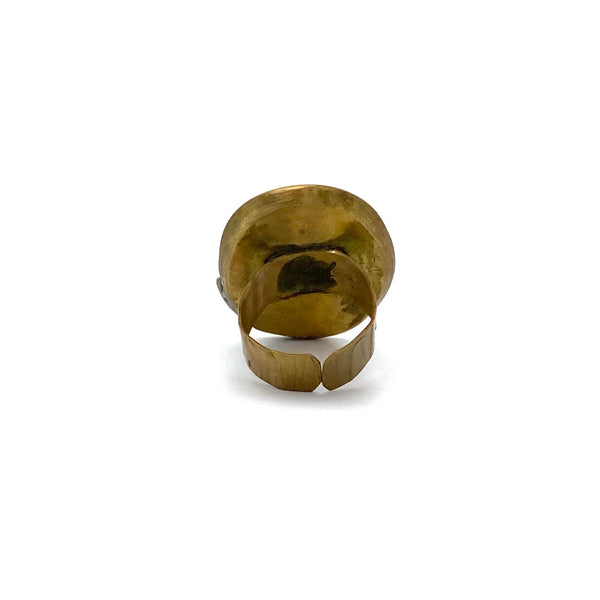 Rafael Canada large oval brass ring ~ amber glass