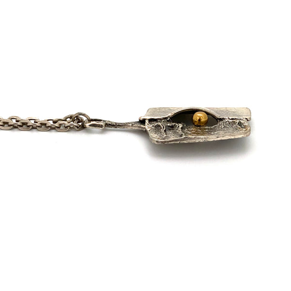 profile Guy Vidal Canada vintage brutalist pewter pendant necklace bronze sphere
