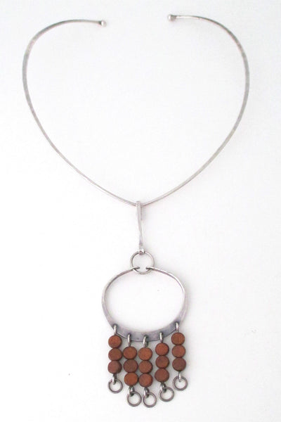 Anna Greta Eker Plus Designs Norway vintage modernist silver & wood kinetic large pendant & neck ring