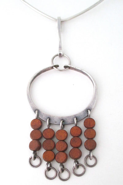 Anna Greta Eker Plus Designs Norway vintage modernist silver & wood kinetic large pendant & neck ring