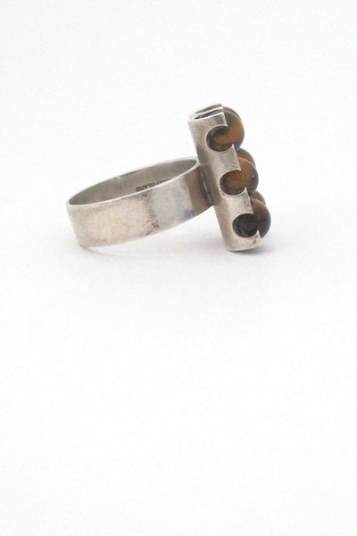 profile Elis Kauppi for Kupittaan Kulta Finland vintage Sandinavian Modernist silver tigers eye ring