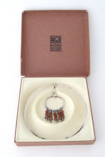 Anna Greta Eker Plus Designs Norway vintage modernist silver & wood kinetic large pendant & neck ring