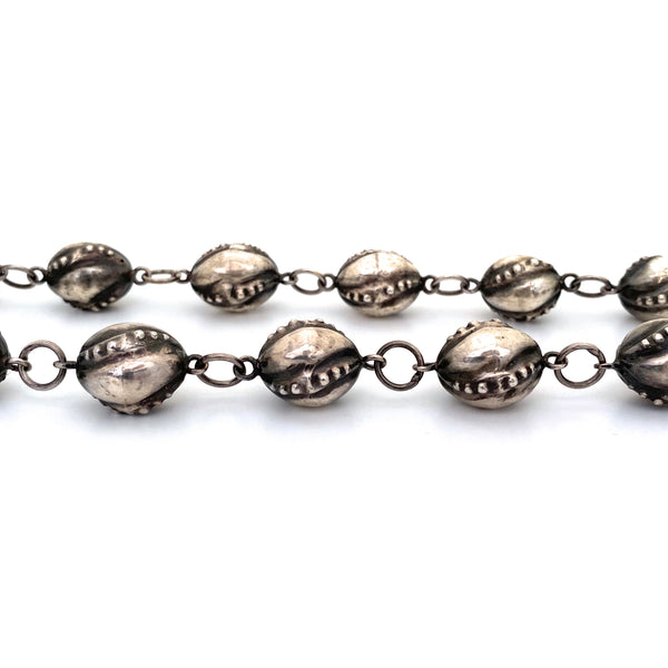 detail vintage Scandinavian or Baltic sterling silver textured beads necklace
