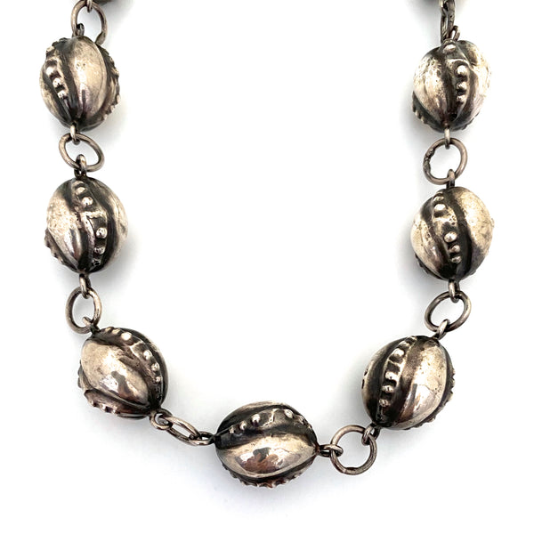 Scandinavian sterling silver large textured bead necklace